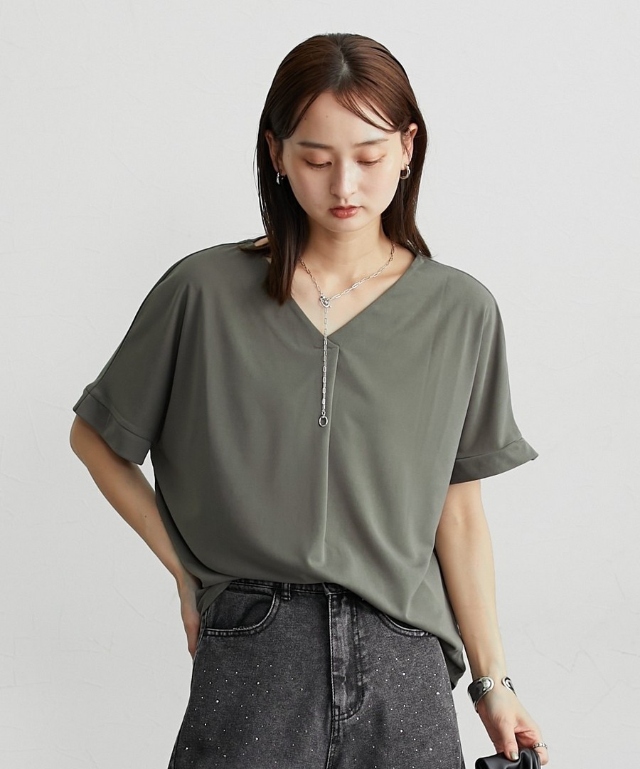 nissen 前褶短袖襯衫(防紫外線，涼感，有彈性，吸汗速乾) (日本女裝及大尺碼適用) NSCIH0125B0063 SS25