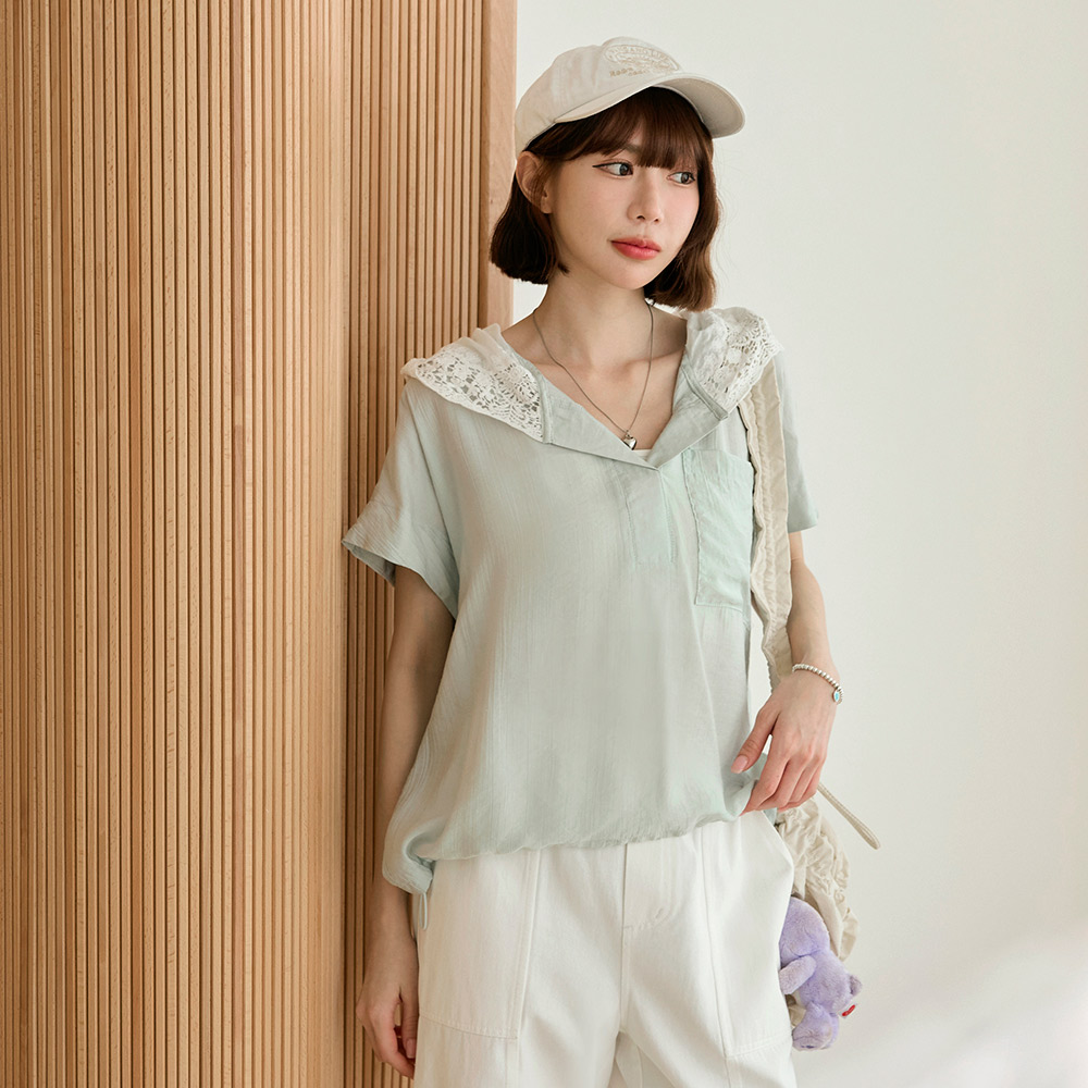 OB 蕾絲連帽寬鬆短袖上衣 OBAB20501 SS25