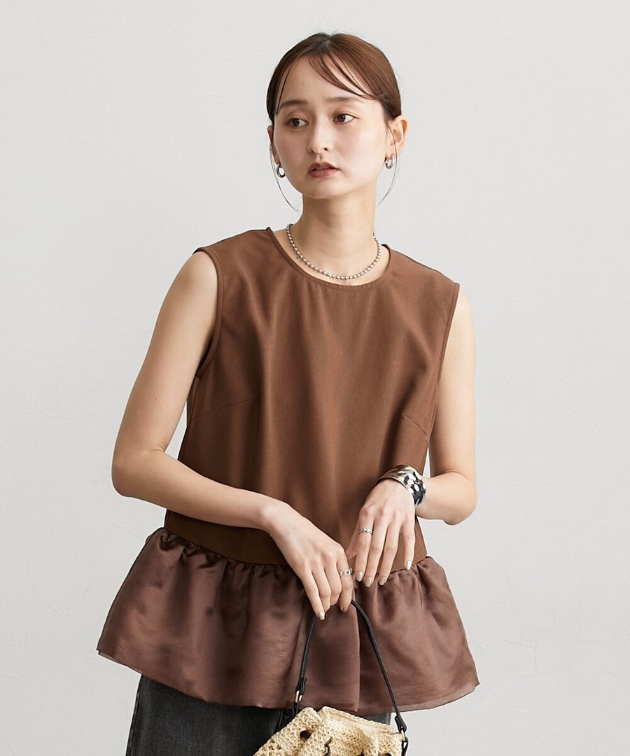 nissen 異材質拼接荷葉邊上衣 (日本女裝大尺碼) NSCIH0125B0068 SS25