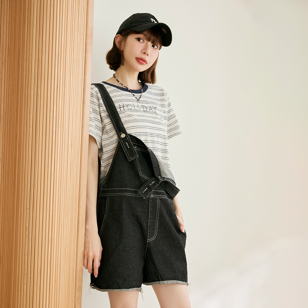 OB 竹節棉條紋字母刺繡短袖上衣 OBAB20719 SS25