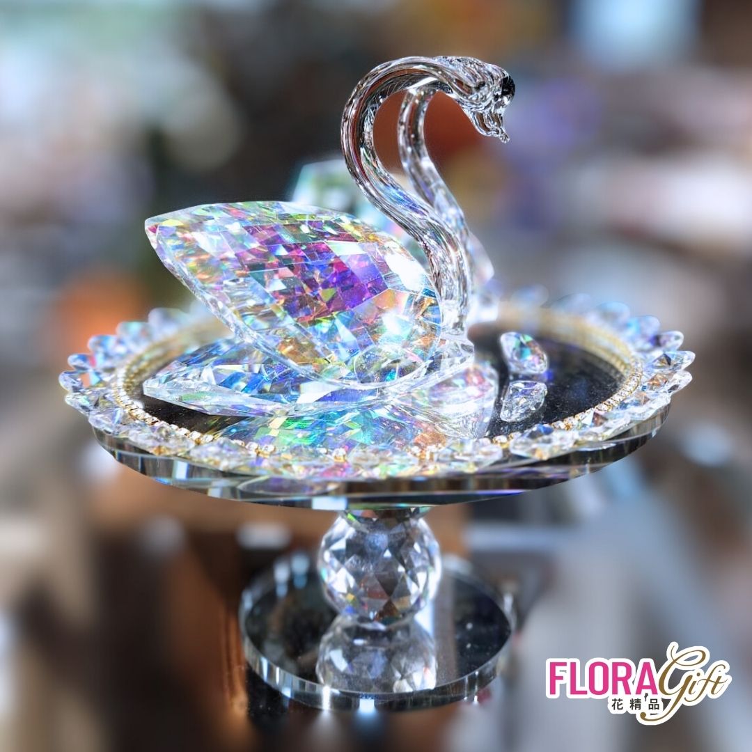 水晶擺設-幻彩旋轉雙天鵝W16*H20CM | 熱銷推薦| Brighten-Mall
