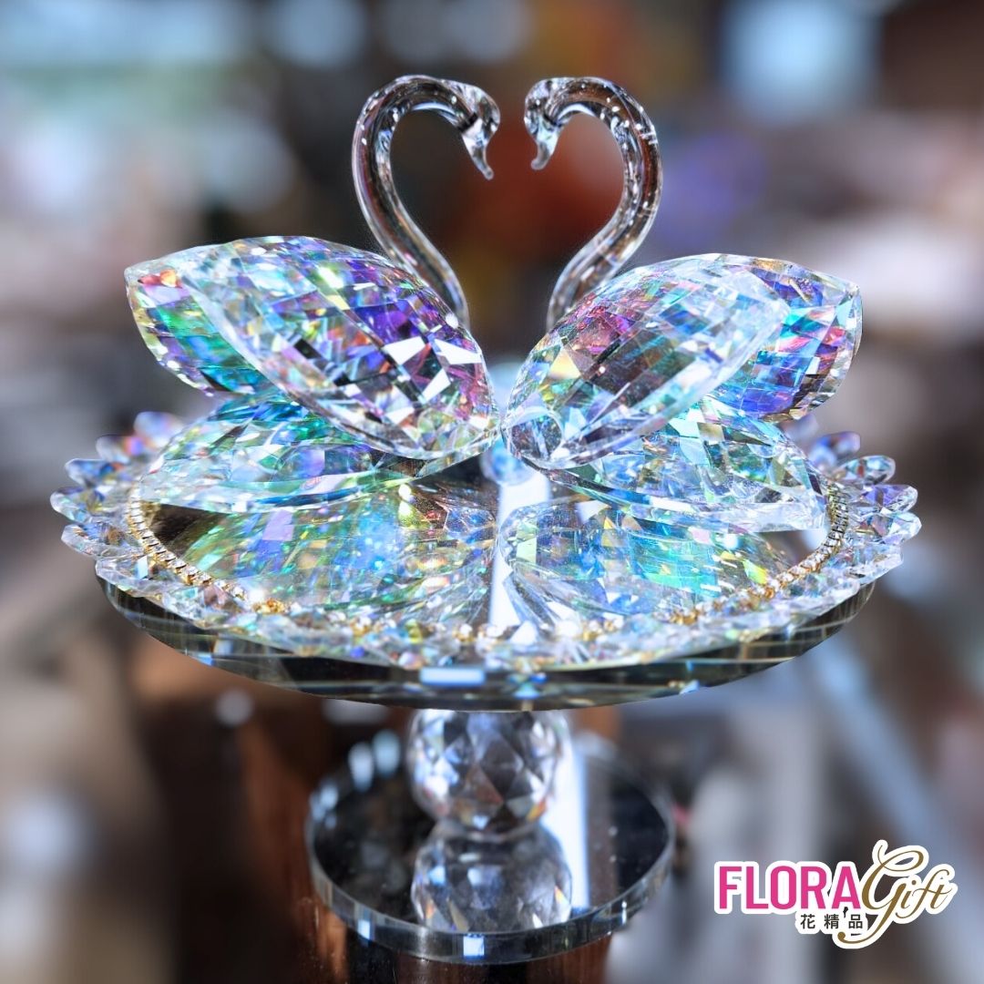 水晶擺設-幻彩旋轉雙天鵝W16*H20CM | 熱銷推薦| Brighten-Mall