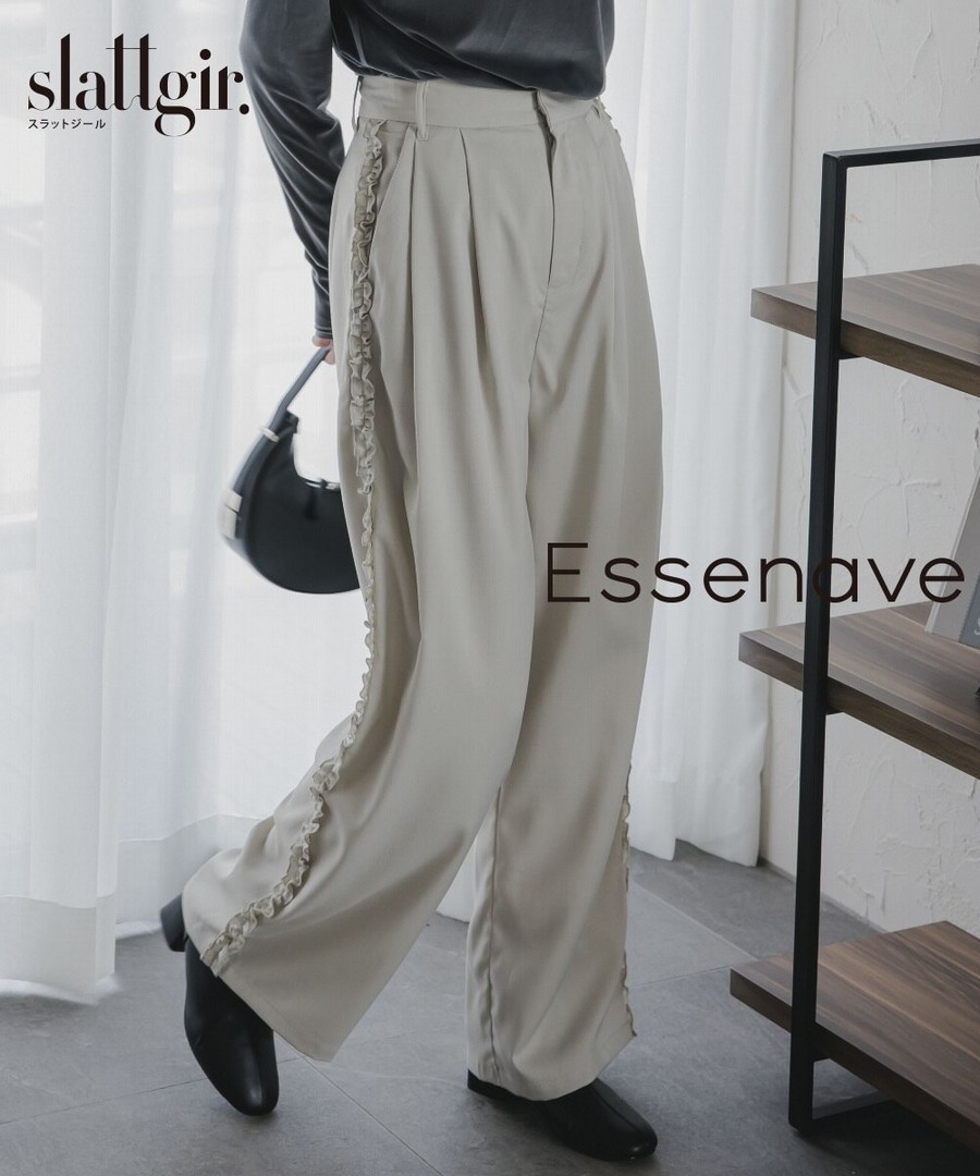 nissen [高挑尺寸]側邊褶皺寬腿褲(Essenave) (日本女裝大尺碼) NSALC0225B0013 FW25