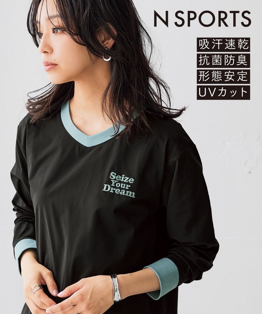 nissen 棉感多功能刺繡V領Tee(吸汗速乾，防紫外線，抗菌防臭，形態穩定) (日本女裝及大尺碼適用) NSBOY0725D0003 FW25
