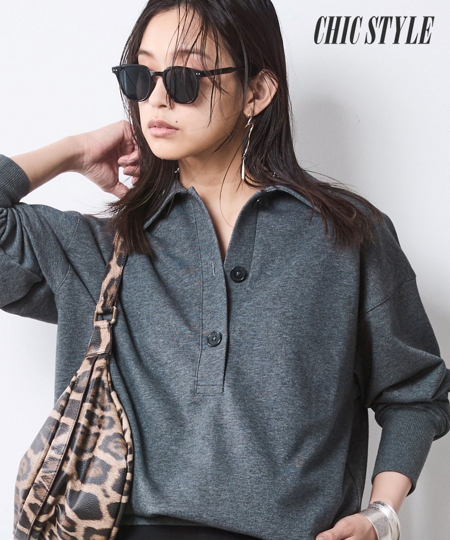 nissen 翻領鈕扣長袖衛衣(CHIC STYLE) (日本女裝大尺碼) NSAMR0125D0011 FW25