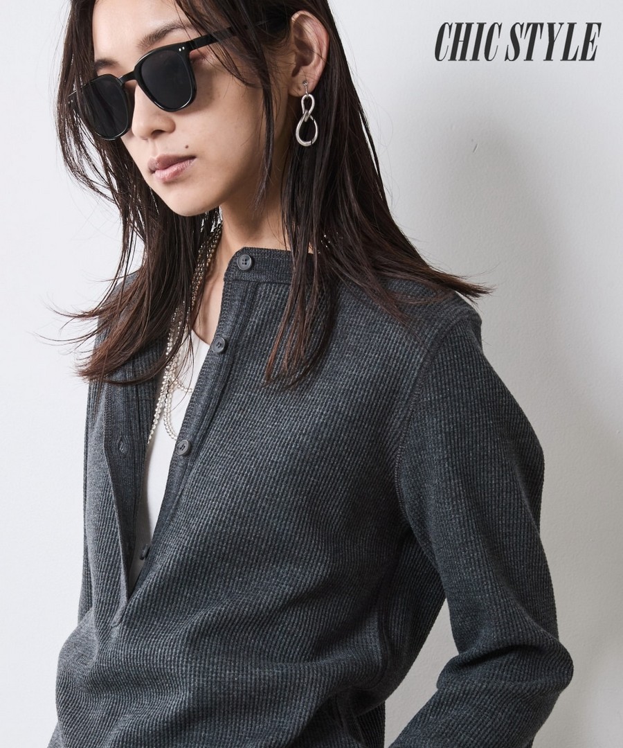 nissen 保暖布料亨利領長袖上衣(CHIC STYLE) (日本女裝大尺碼) NSAMR0125D0013 FW25
