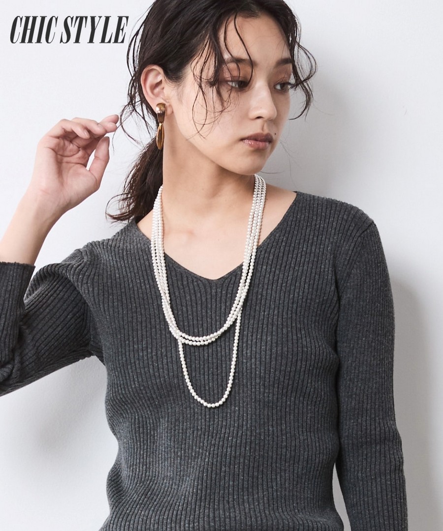 nissen V領七分袖毛衣(CHIC STYLE) (日本女裝大尺碼) NSAWD0125D0002 FW25