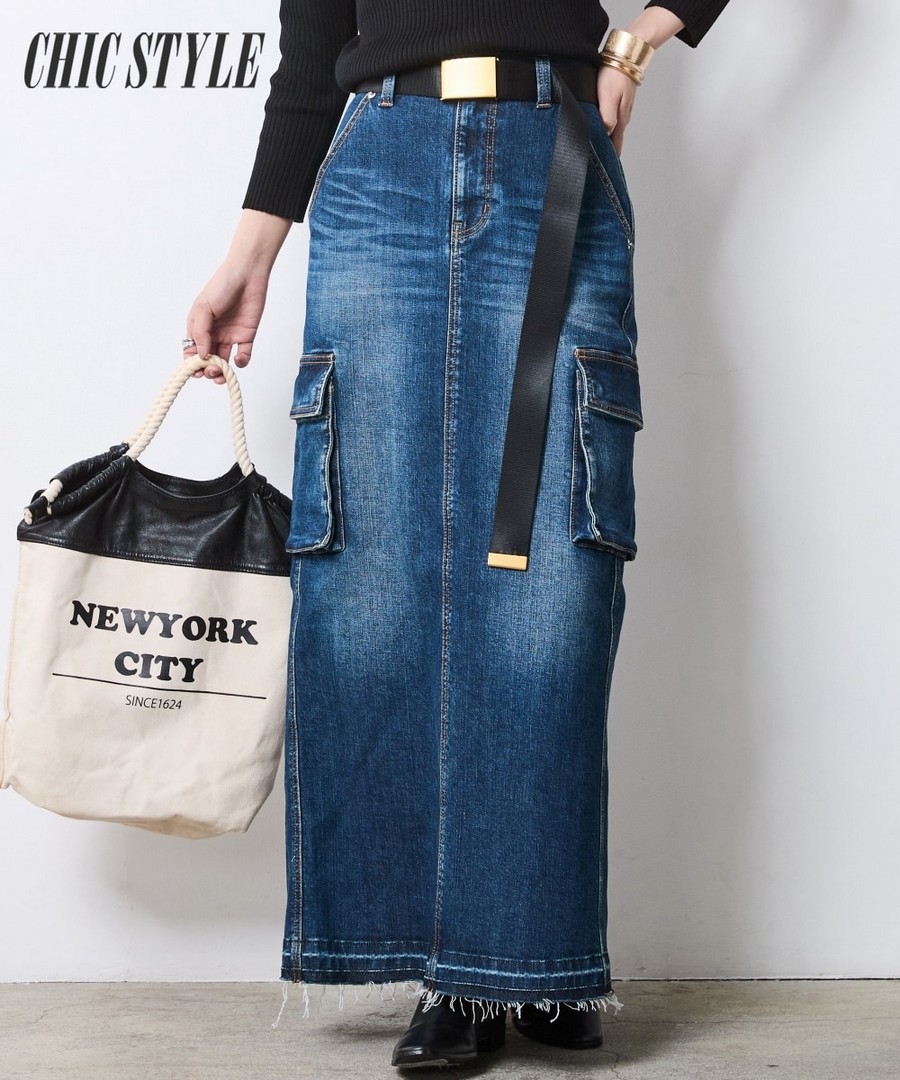 nissen 外口袋牛仔長裙(CHIC STYLE) (日本女裝大尺碼) NSBEN0125D0004 FW25