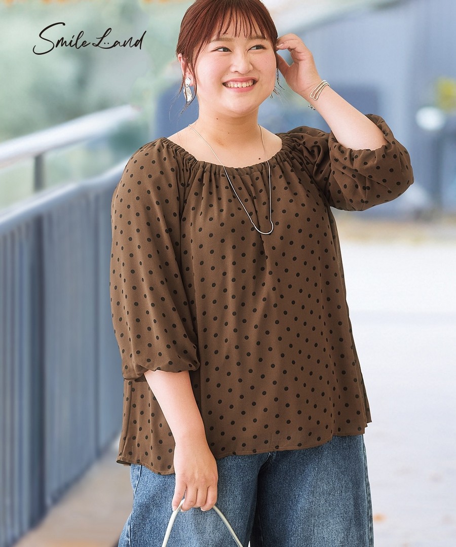 nissen 寬鬆剪裁圓點印花上衣 (日本女裝大尺碼) NSDER0125D0005 FW25