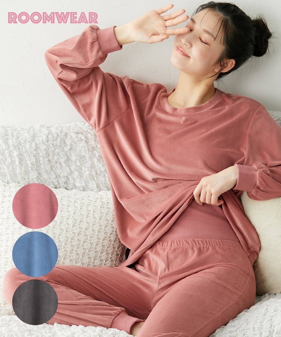 nissen 絲絨帶護腹家居服套裝 (日本女裝大尺碼) (睡衣及家居服) NSVDM0125D0001 FW25