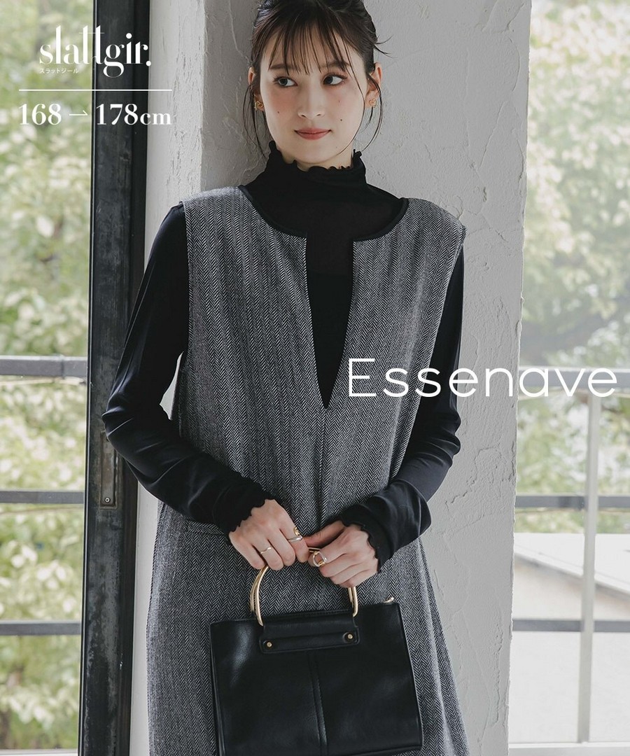 nissen [高挑尺寸]粗花呢直筒無袖連身裙(Essenave) (日本女裝大尺碼) NSDGM0125D0005 FWE25 FW25