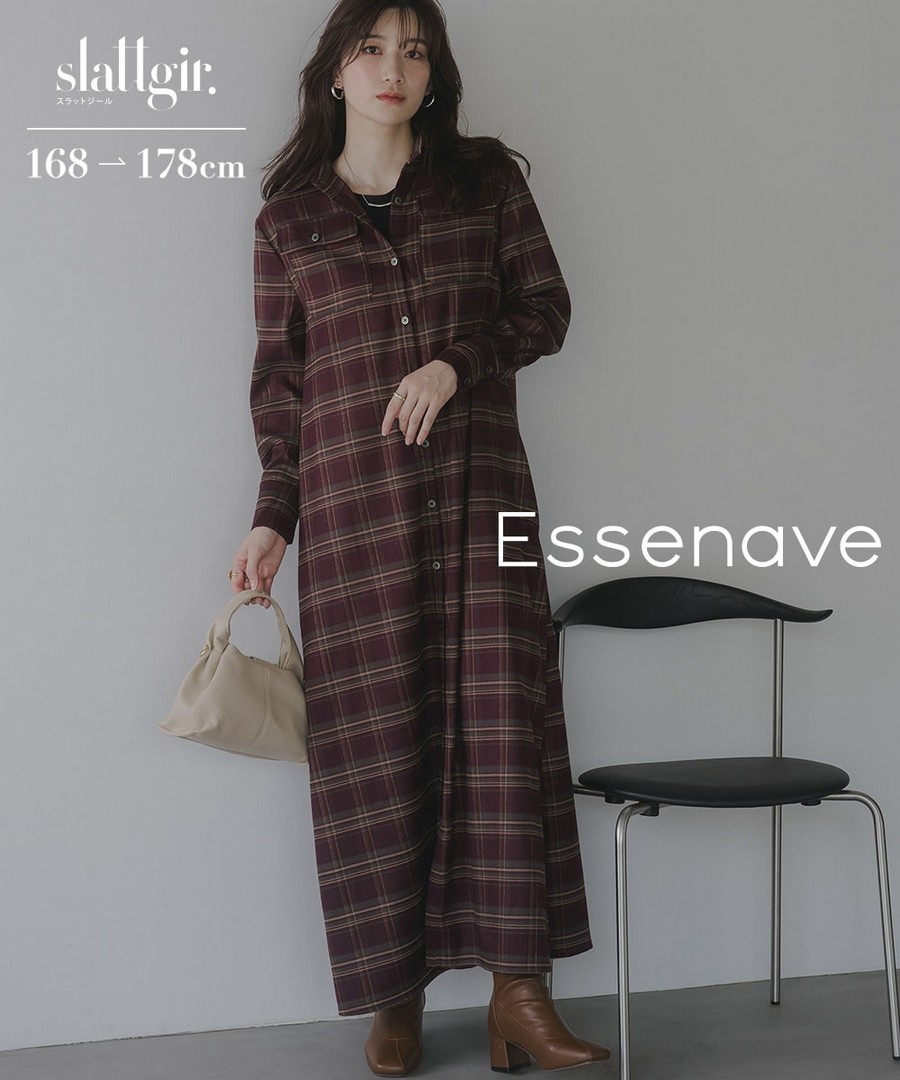 nissen [高挑尺寸]格紋長款襯衫連身裙/外套(Essenave) (日本女裝大尺碼) NSDGM0125D0007 FWE25 FW25