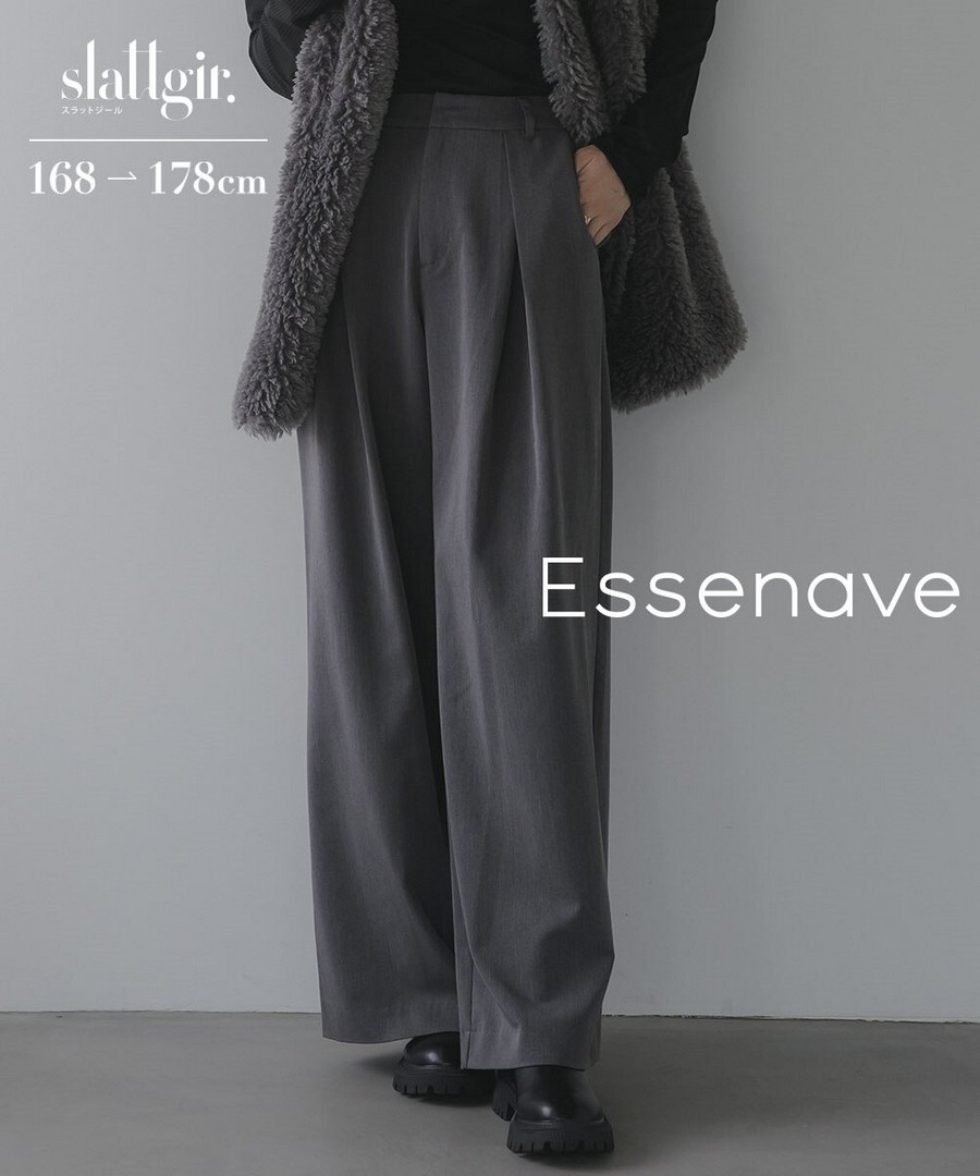 nissen [高挑尺寸]交叉褶皺闊腿褲(Essenave) (日本女裝大尺碼) NSVUZ0125D0001 FWE25 FW25