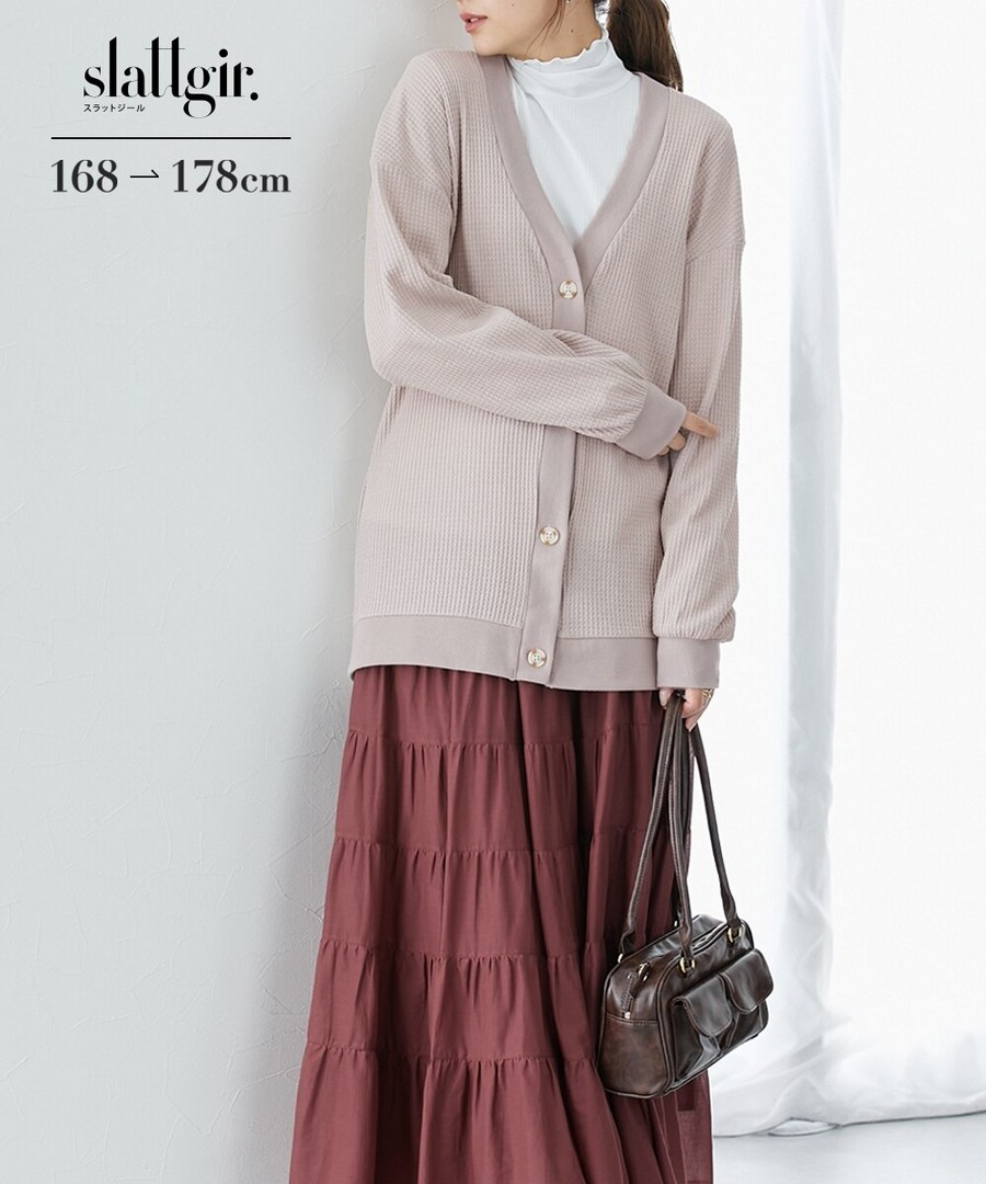 nissen [高挑尺寸] 華夫格材質長款針織外套(防紫外線) (日本女裝大尺碼) NSCIH0425D0012 FW25