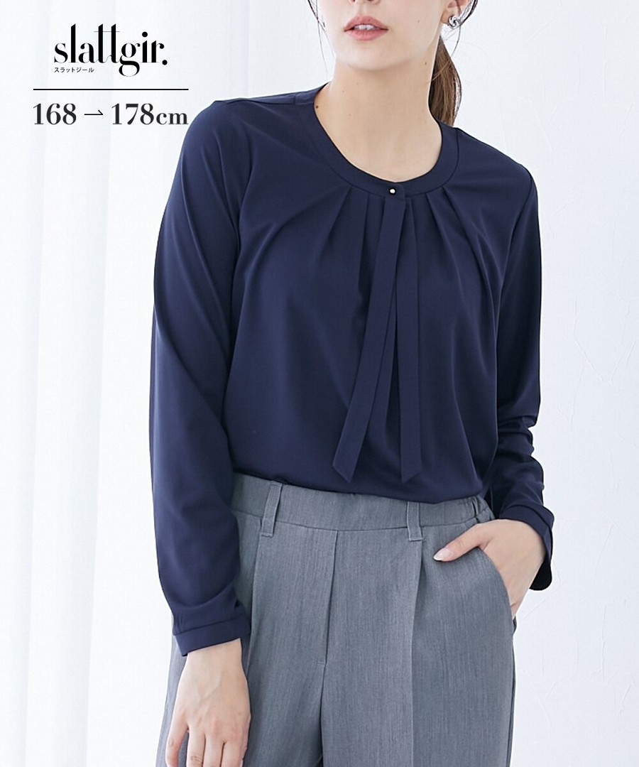 nissen [高挑尺寸] 領帶無領襯衫 (日本女裝大尺碼) NSDHU0125D0013 FW25
