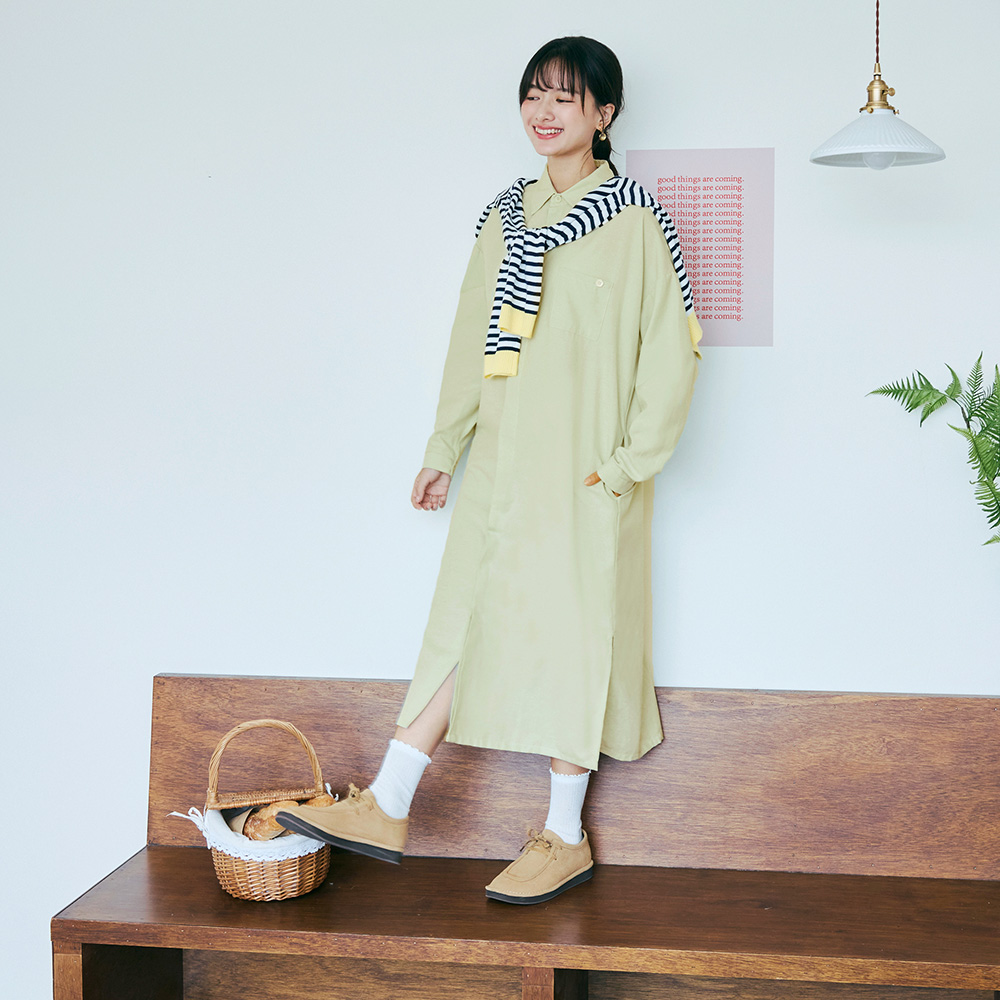 OB 日系棉質側開衩開襟排釦長版襯衫 OBDA10564 FW25