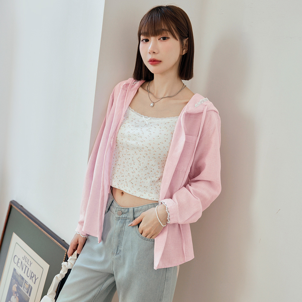 OB 純色蕾絲邊排釦抽繩連帽外套 OBEA3839 FW25