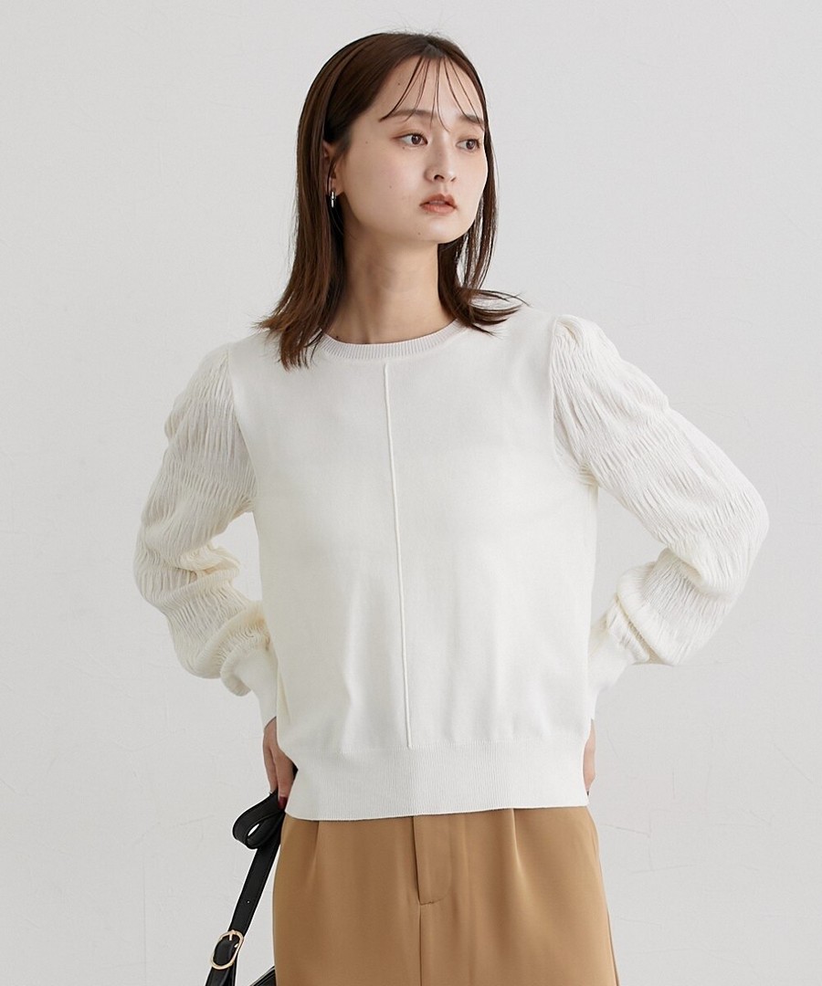 nissen 拼接褶皺袖針織毛衣 (日本女裝大尺碼) NSCIH0125B0069 FW25