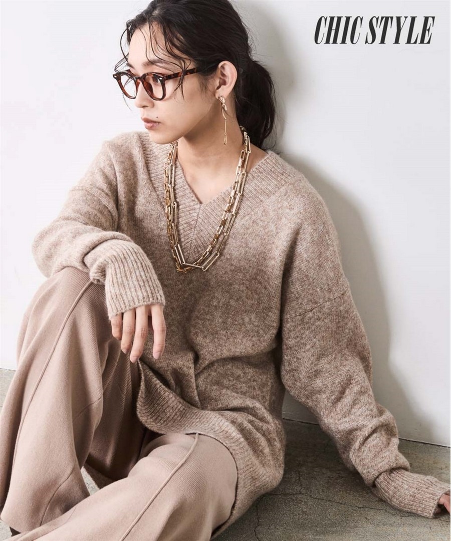 nissen V領針織長款毛衣(CHIC STYLE) (日本女裝大尺碼) NSAWD0125E0016 FW25