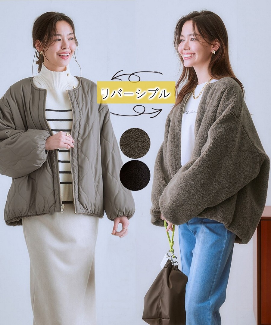 nissen 毛絨&絎縫可雙面穿大衣外套 (日本女裝及大尺碼適用) NSBNC0325E0009 FW25