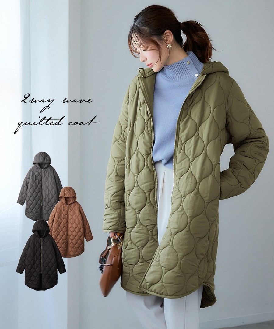 nissen 2WAY波紋絎縫裡毛連帽大衣外套 (日本女裝及大尺碼適用) NSCVQ0125E0004 FW25