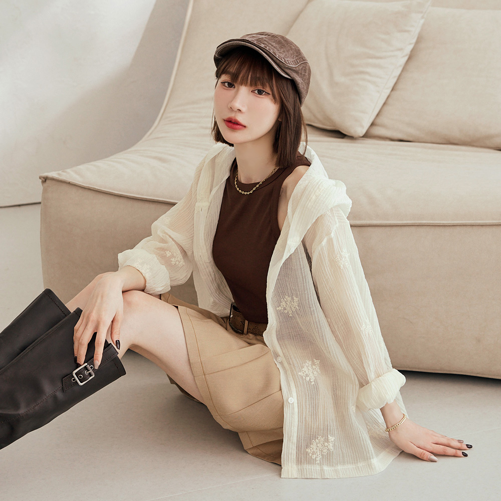 OB 微透膚立體紋理繡花連帽上衣/外套 OBEA3862 FW25