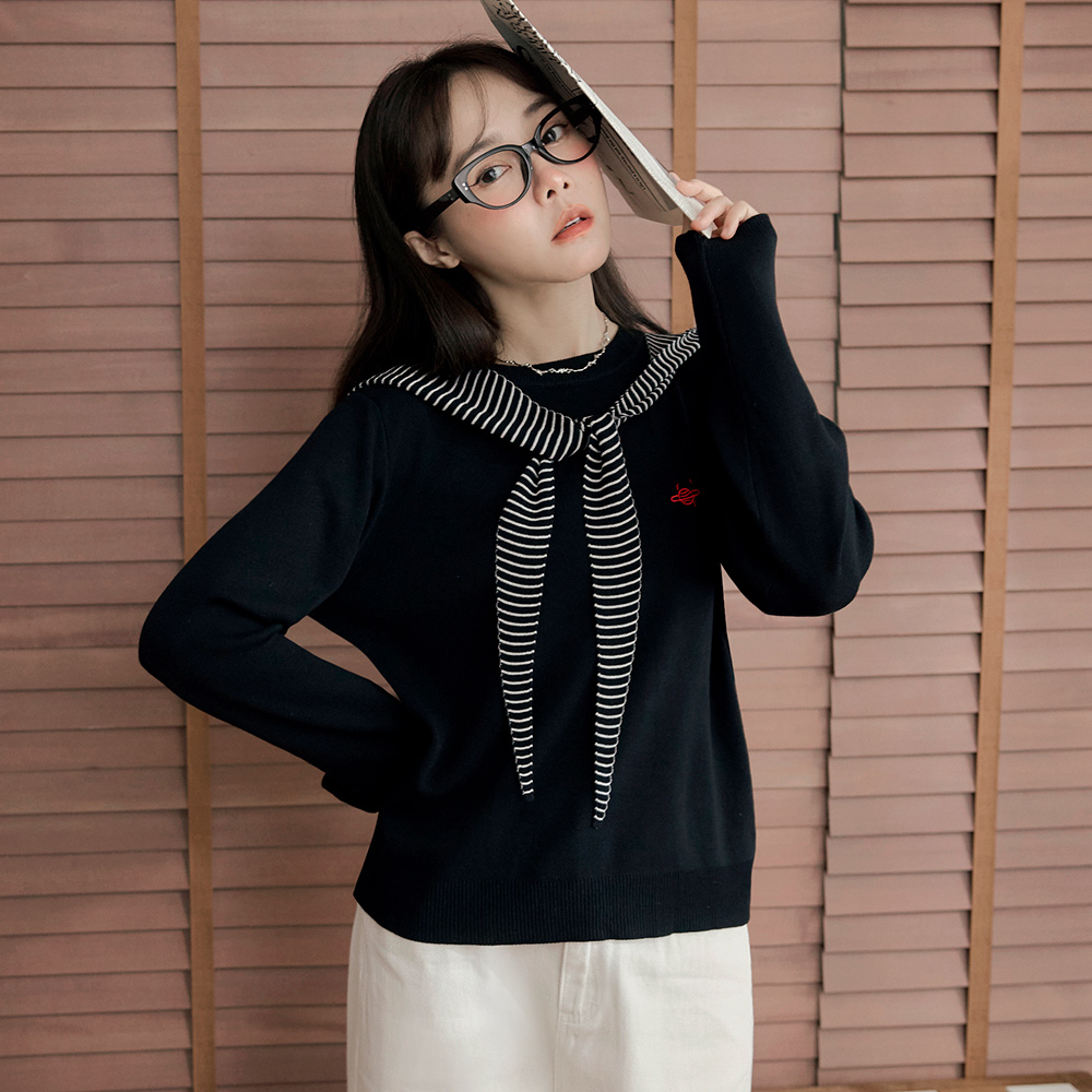 OB 星球刺繡長袖針織上衣(附條紋帽領) OBFA3185  FW25