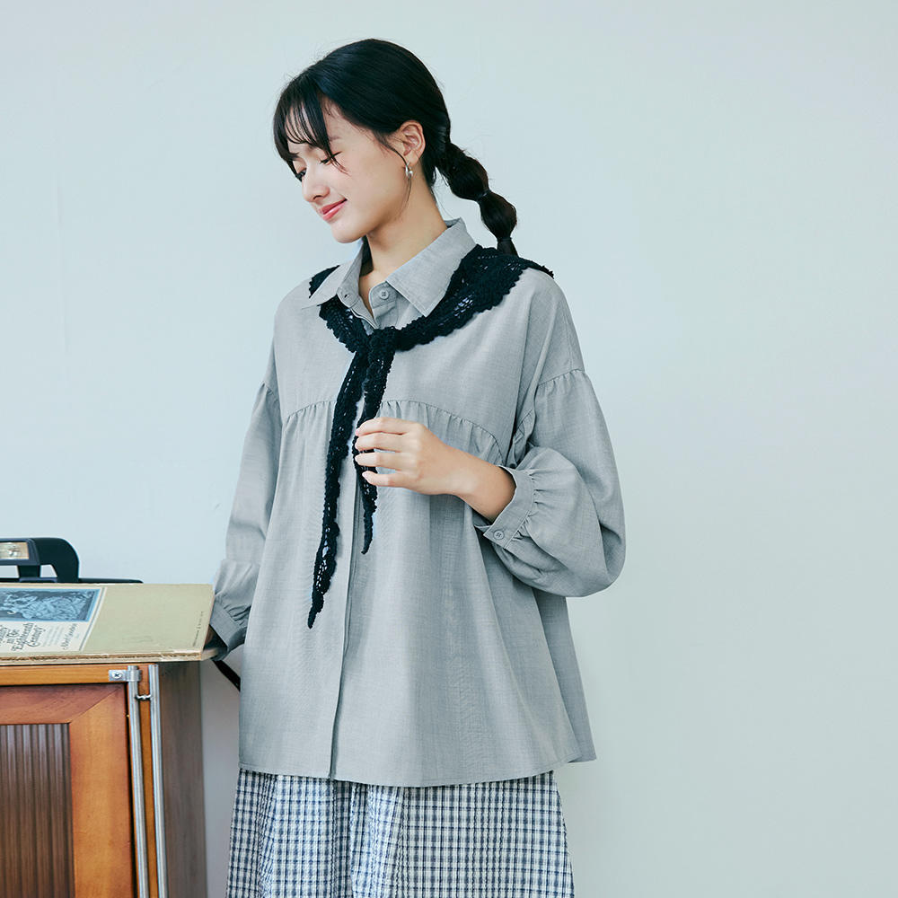 OB 日系落肩澎袖隱藏式排釦襯衫上衣 OBAB20800  FW25