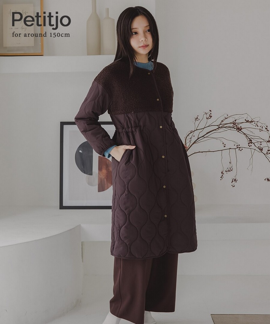 nissen [嬌小尺寸]羊羔絨拼接絎縫中長款外套 (日本女裝) NSVXA0125C0001 FW25