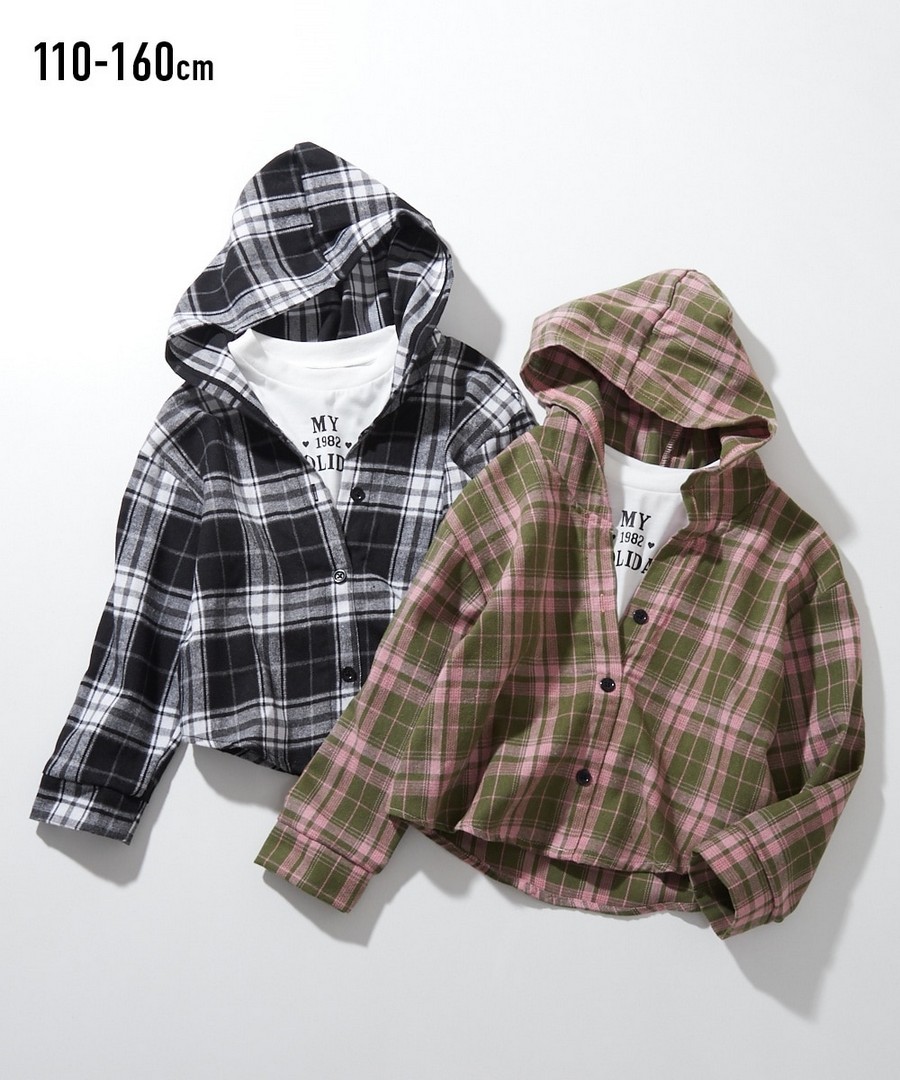 Nissen 格子拼接襯衫(女孩，青少年) (日本童裝) NSBKE0125D0014 FW25
