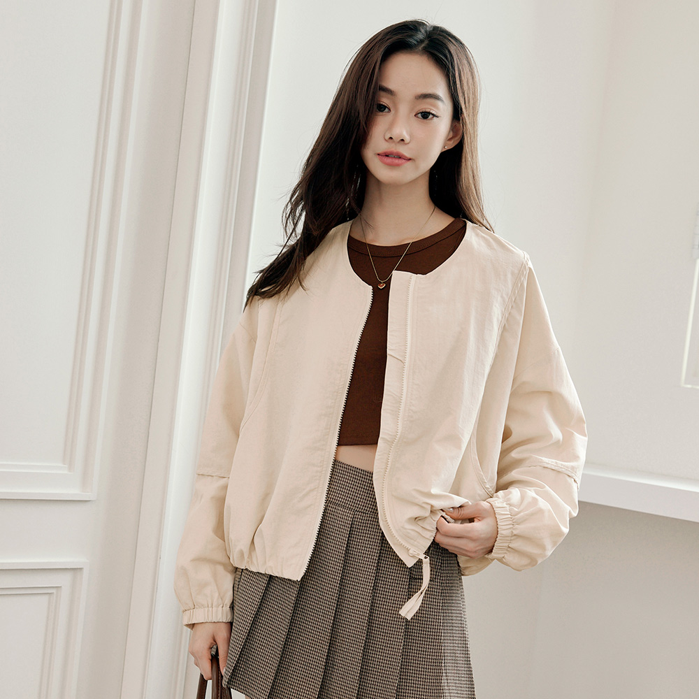 OB 休閒無領壓線剪接拉鍊外套 OBEA3832 FW25