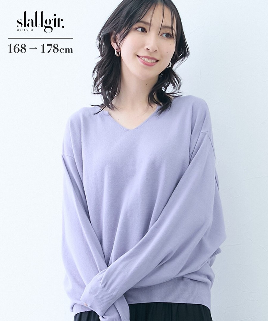 nissen [高挑尺寸]柔滑觸感V領蝙蝠袖針織毛衣 (日本女裝大尺碼) NSVCF0125D0002 FW25
