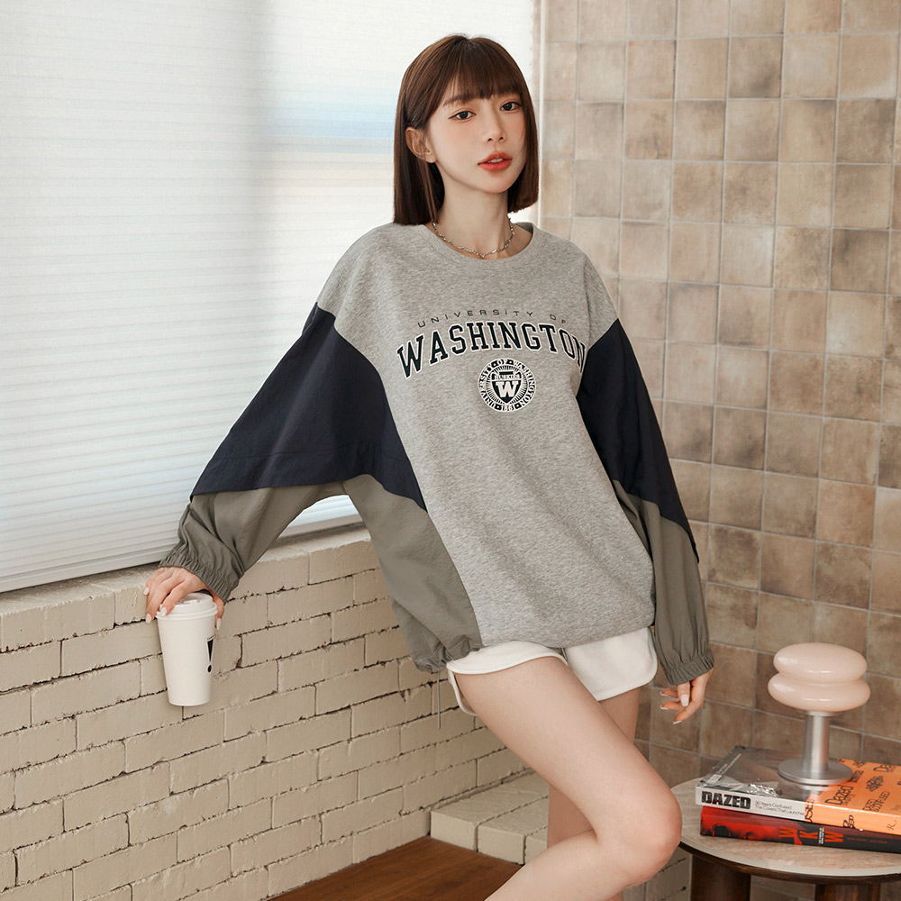 OB 異材質撞色飛鼠袖字母印花大學Tee OBAB20682 FW25