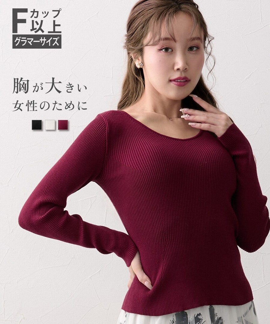 nissen (日本製) [豐滿胸專用]V領羅紋針織毛衣 (日本女裝及大尺碼適用) NSAFG0425D0005 FW25