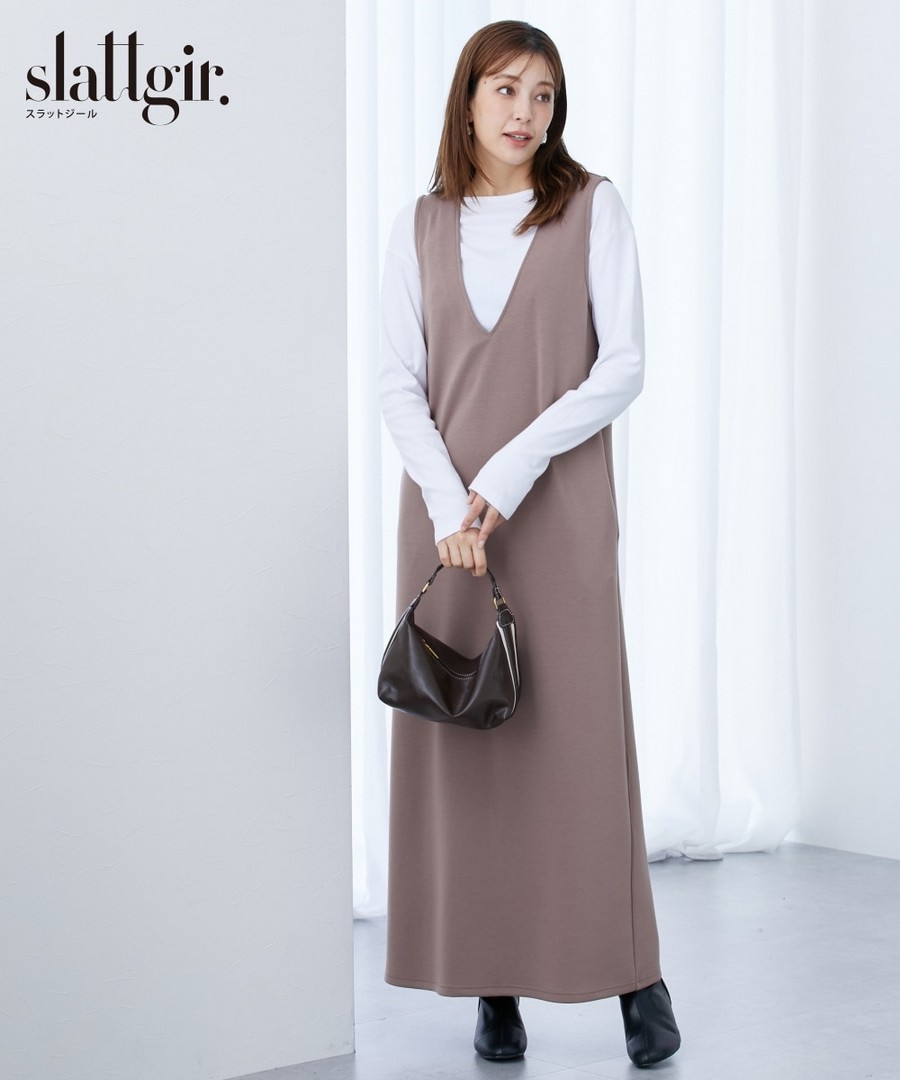 nissen [高挑尺寸]柔滑材質深V領背心裙 (日本女裝大尺碼) NSANW0225D0023 FW25