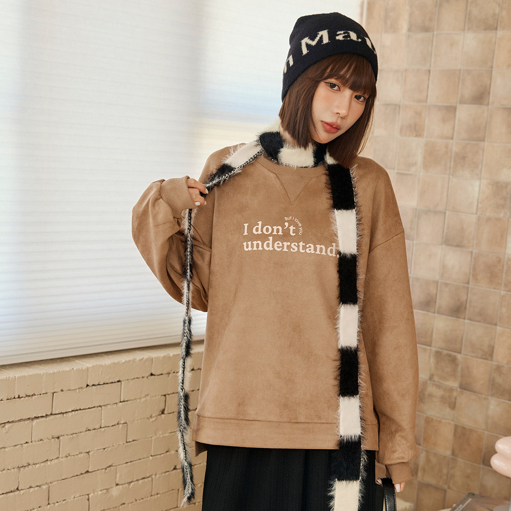 OB 復古麂皮絨英文標語印花大學Tee/衛衣 OBAB20771 FW25