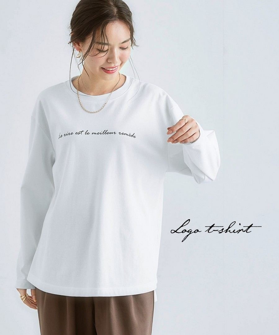 nissen 下擺圓弧長袖字母Tee (日本女裝及大尺碼適用) NSBLJ0225E0004 FW25
