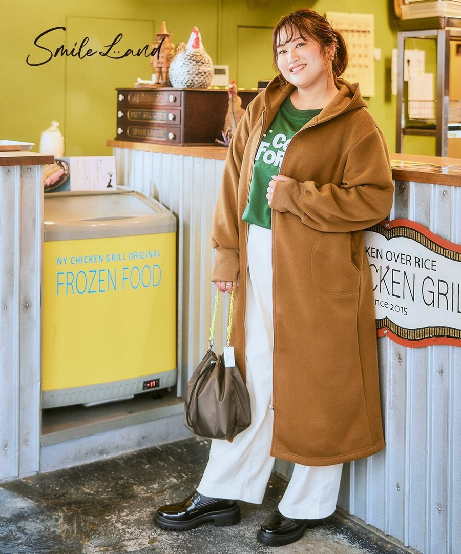 nissen 加絨帶指孔拉鏈長款外套 (日本女裝大尺碼) NSANW0225E0017 FW25