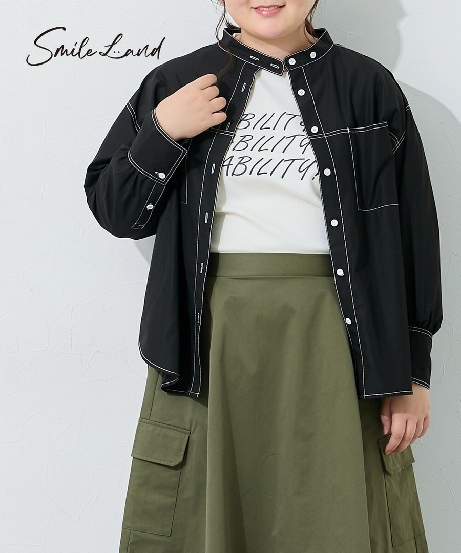 nissen 拼色縫線寬鬆襯衫 (日本女裝大尺碼) NSBLJ0225E0010 FW25