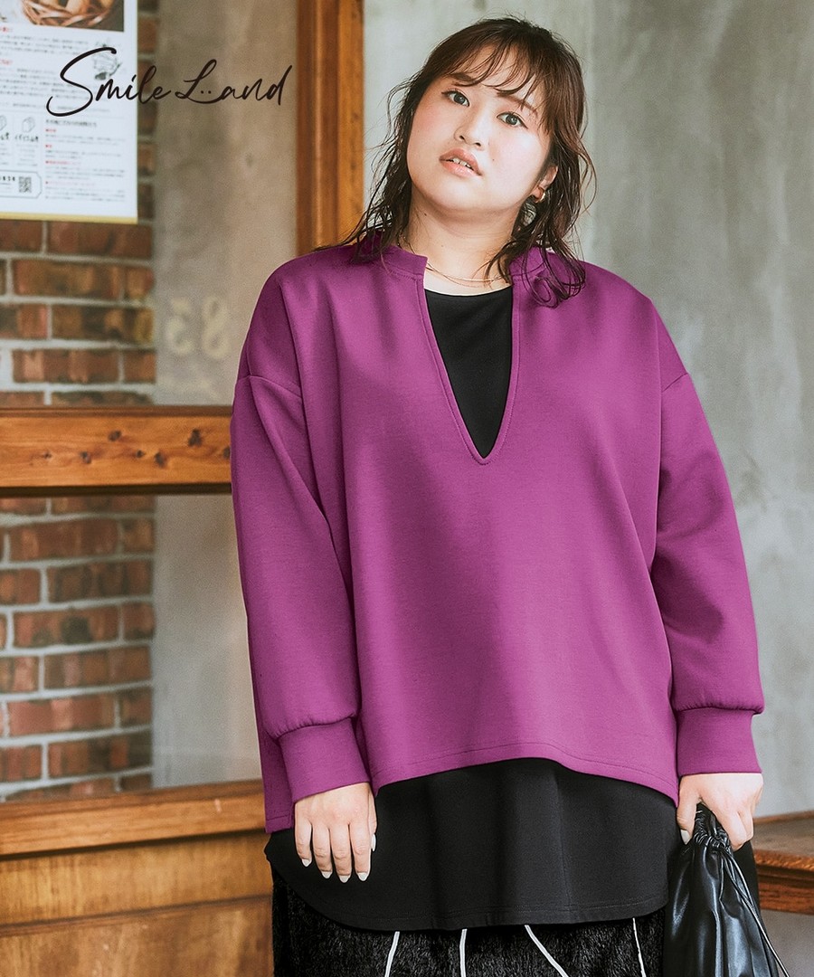 nissen 深V領寬鬆長袖上衣 (日本女裝大尺碼) NSBLJ0225E0015 FW25