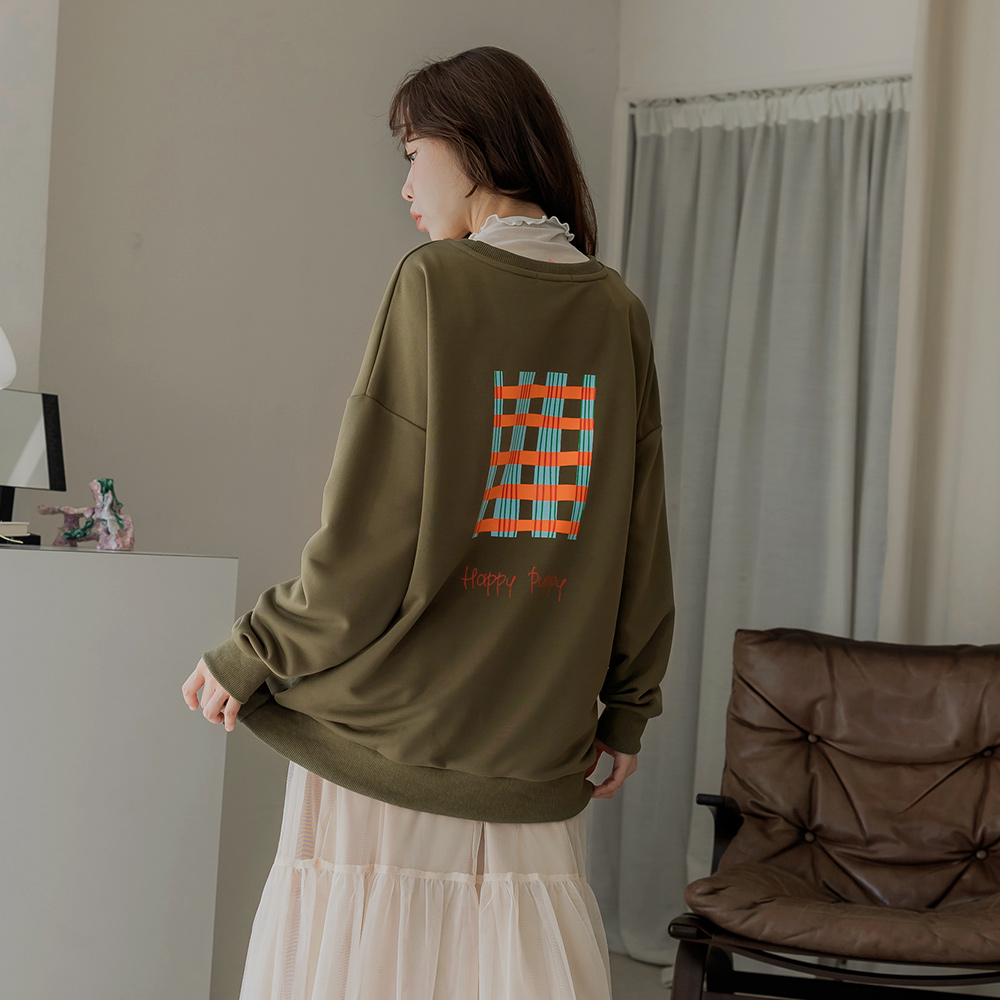 OB 休閒快樂小狗刺繡後印花寬鬆大學Tee/衛衣 OBAB20840 FW25