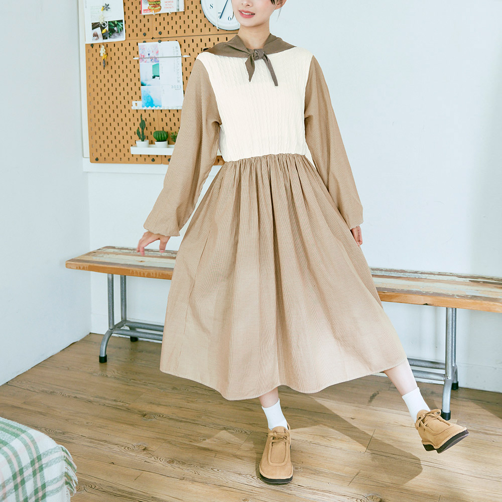 OB 日系針織麻花拼接條紋假兩件連身裙 OBDA10611 FW25