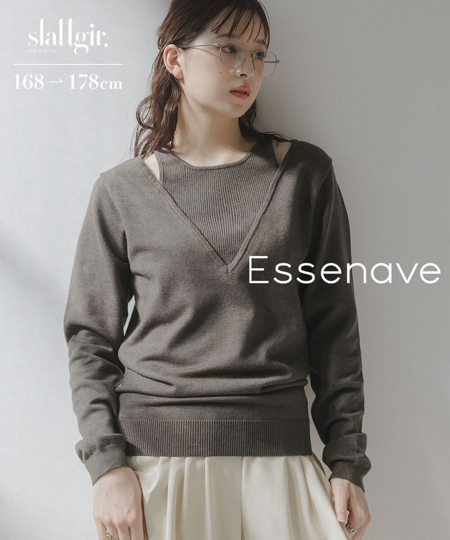 nissen [高挑尺寸]疊穿風針織毛衣(Essenave) (日本女裝大尺碼) NSALC0225E0001 FW25