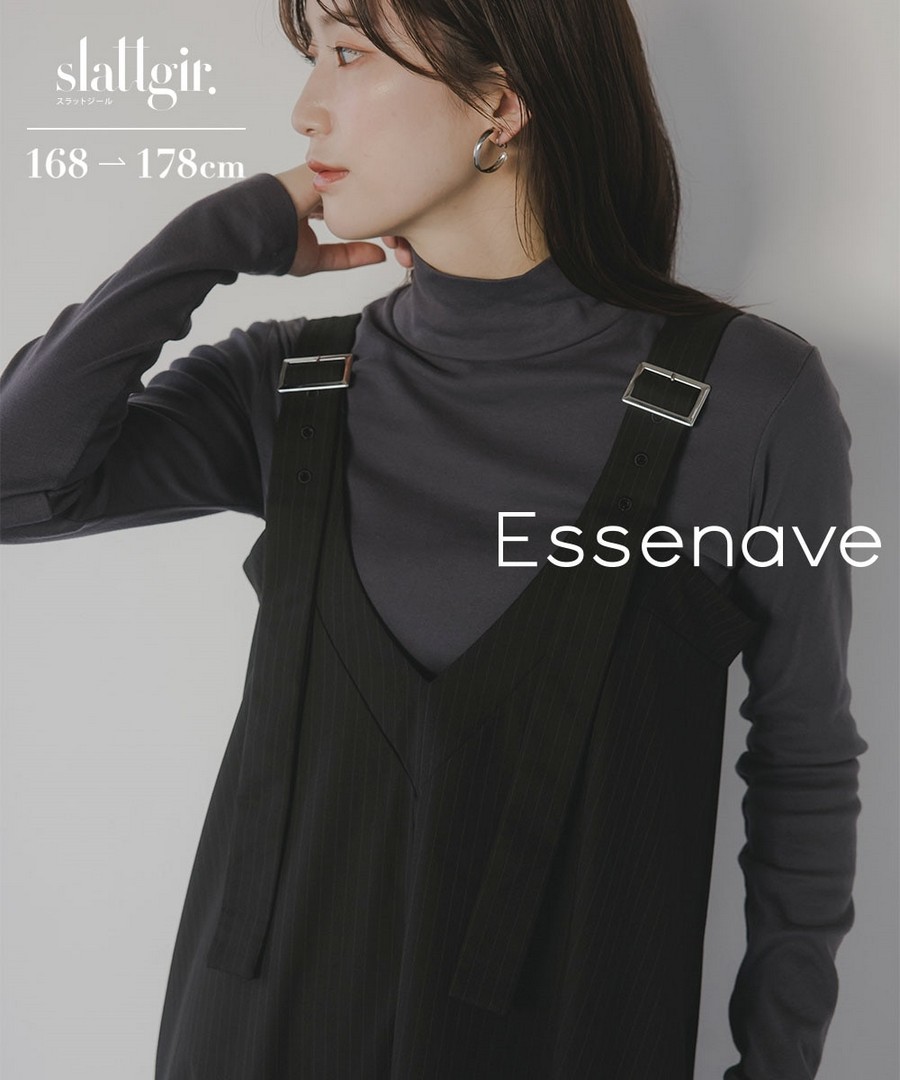 nissen [高挑尺寸]可調式肩帶設計細條紋吊帶裙(Essenave) (日本女裝大尺碼) NSDGM0125E0009 FW25