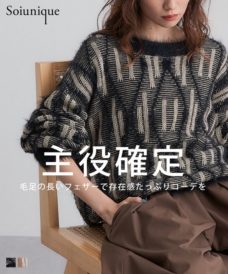 nissen 羽毛拼接寬鬆圖案針織毛衣(Soiunique) (日本女裝) NSAPL0125D0005 FW25
