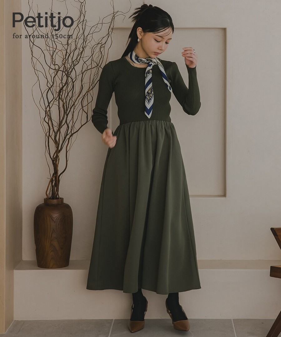 nissen [嬌小尺寸]方領拼接喇叭連身裙 (日本女裝) NSVCF0125D0006 FW25