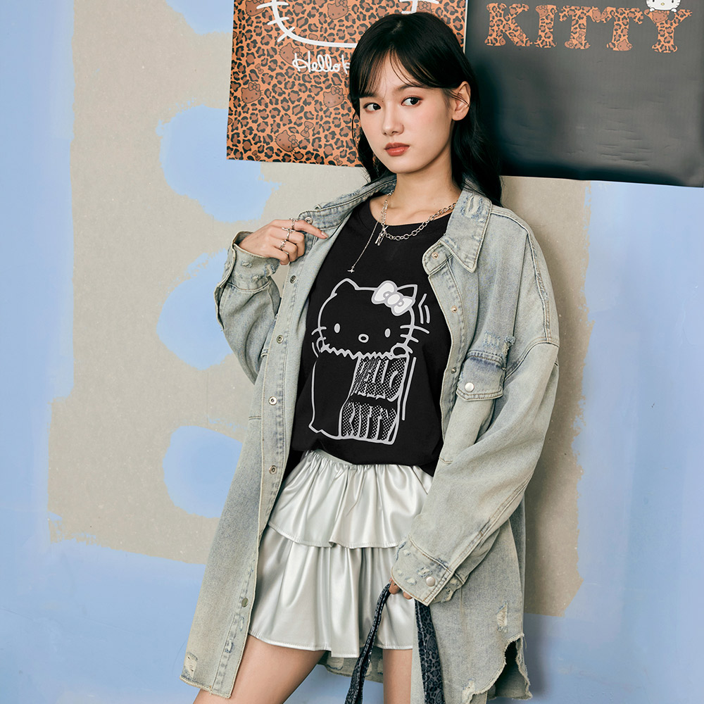 OB KITTY 街頭狂野．純棉大圖案印花寬版長袖TEE OBIK0073 FW25