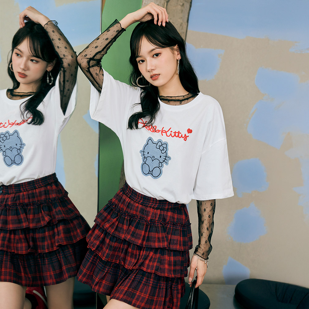 OB KITTY 街頭狂野．牛仔貼布繡圖案寬版TEE OBIK0069 FW25