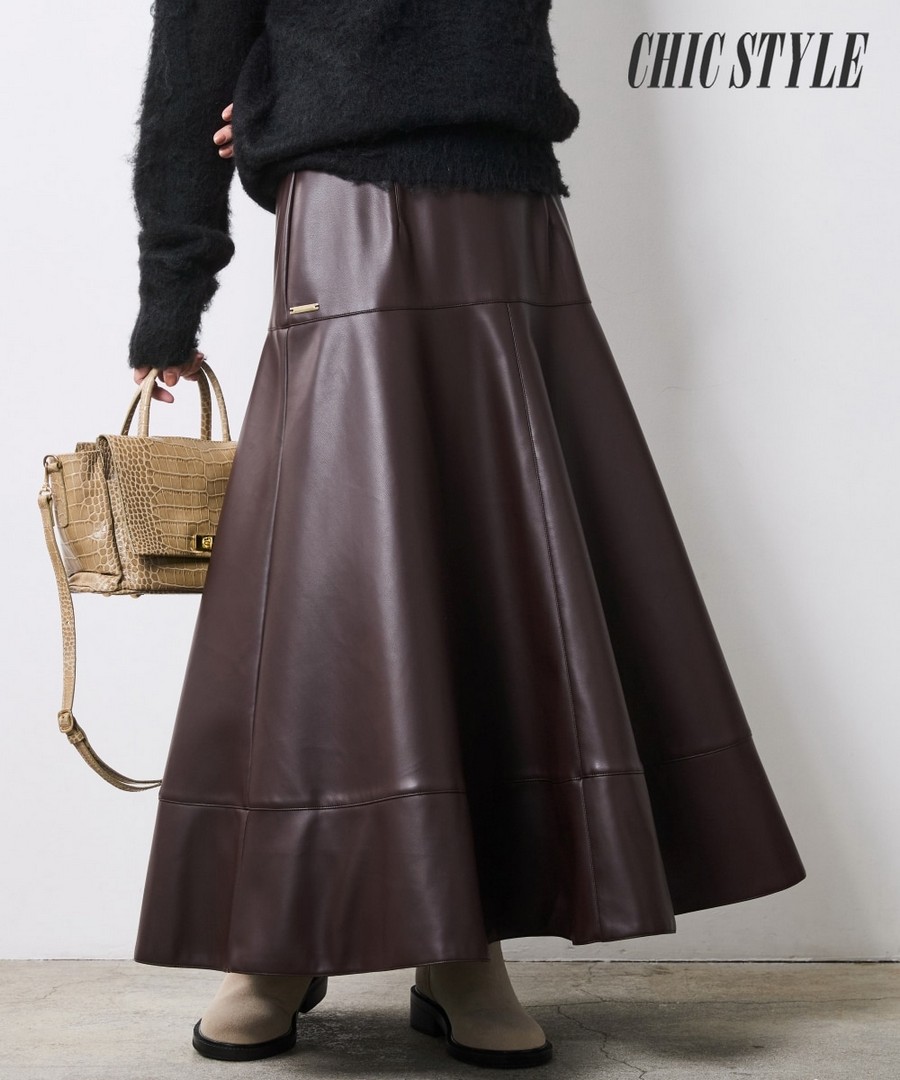 nissen 仿皮喇叭裙(CHIC STYLE) (日本女裝大尺碼) NSAMR0125E0021 FW25