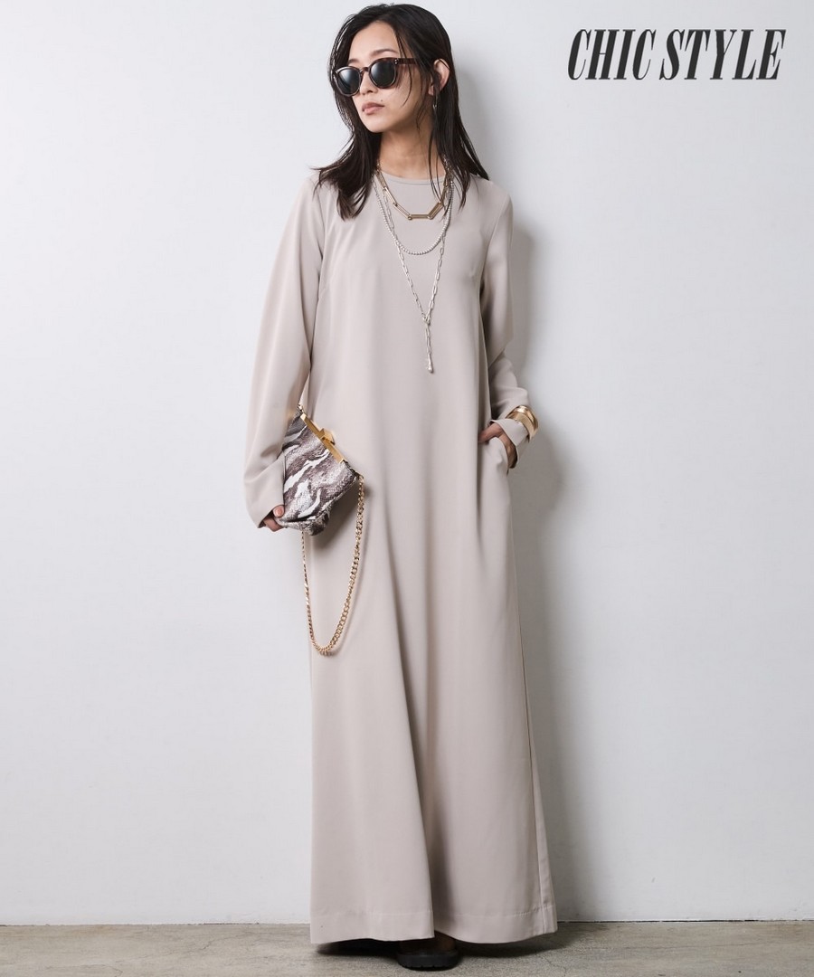 nissen 圓領連身長裙(CHIC STYLE) (日本女裝大尺碼) NSAMR0125E0022 FW25